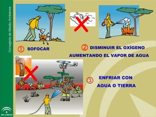 x
   SOFOCAR       DISMINUIR EL OXÍGENO


x
              AUMENTANDO EL VAPOR DE AGUA




                   ③    ENFRIAR CON
                       AGUA O TIERRA
 