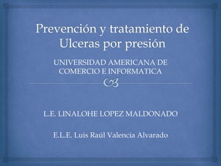 UNIVERSIDAD AMERICANA DE
COMERCIO E INFORMATICA
L.E. LINALOHE LOPEZ MALDONADO
E.L.E. Luis Raúl Valencia Alvarado
 