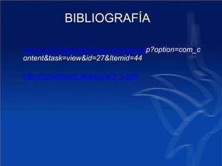BIBLIOGRAFÍA
http://www.aptasalud.com.ar/index.php?option=com_c
ontent&task=view&id=27&Itemid=44
http://prevencion.itesm.mx/3_5.htm
 