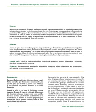 Prevencion de desastres naturales - experiencias de america latina y el ...