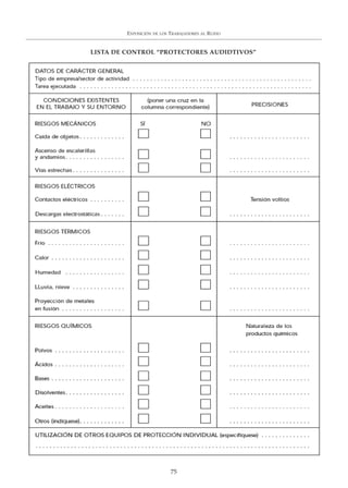 EXPOSICIÓN DE LOS TRABAJADORES AL RUIDO
75
LISTA DE CONTROL “PROTECTORES AUDIDTIVOS”
 