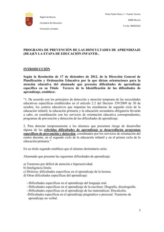 Región de Murcia
Consejería de Educación,
Formación y Empleo
Pintor Pedro Flores, 7 – Puente Tocinos
30006 Murcia
Tl y fax...