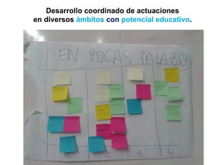 Desarrollo coordinado de actuaciones
en diversos ámbitos con potencial educativo.
 