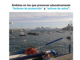 Ámbitos en los que promover educativamente
“factores de protección” y “activos de salud”.
 