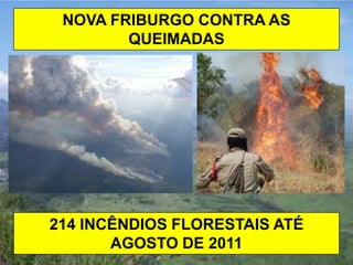 NOVA FRIBURGO CONTRA AS
        QUEIMADAS




214 INCÊNDIOS FLORESTAIS ATÉ
       AGOSTO DE 2011
 