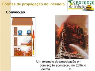 15
Formas de propagação do incêndio
Convecção
Um exemplo de propagação em
convecção aconteceu no Edifício
Joelma
 