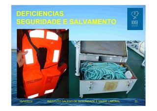DEFICIENCIAS 
SEGURIDADE E SALVAMENTO 
15/10/2012 INSTITUTO GALEGO DE SEGURIDADE E SAÚDE LABORAL 31 
 