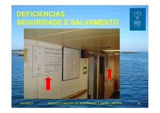 DEFICIENCIAS 
SEGURIDADE E SALVAMENTO 
15/10/2012 INSTITUTO GALEGO DE SEGURIDADE E SAÚDE LABORAL 32 
 
