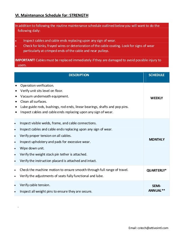 Preventative maintenance fitness equipment ATTIVO