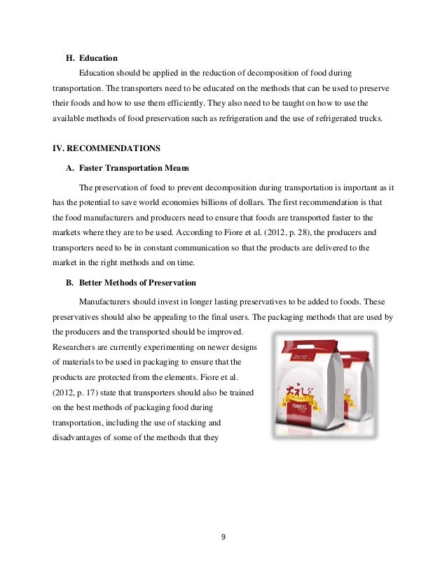 Preventing food during transportation