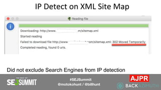 IP Detect on XML Site Map
#SEJSummit
@motokohunt / @billhunt
Did not exclude Search Engines from IP detection
 