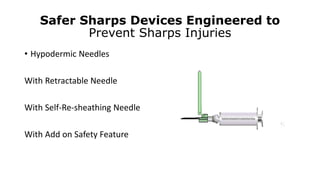 Safer Sharps Devices Engineered to
Prevent Sharps Injuries
• Hypodermic Needles
With Retractable Needle
With Self-Re-sheathing Needle
With Add on Safety Feature
 
