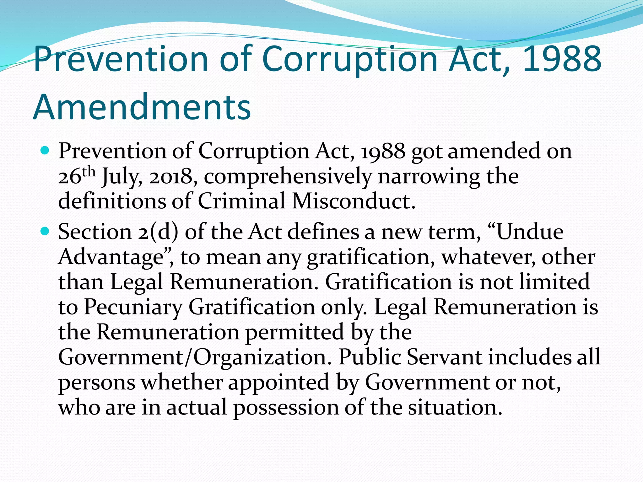 Prevention of corruption (amendment ) act, 2018 | PPTX