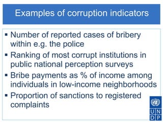 Prevention of corruption, developing indicators and measuring ...