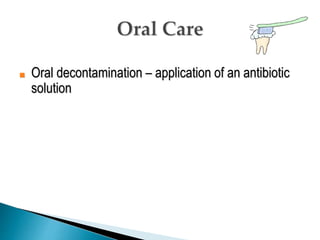■ Oral decontamination – application of an antibiotic
solution
 