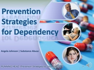 Prevention
Strategies
for Dependency
Angela Johnson | Substance Abuse
RUNNING HEAD: Prevention Strategies for Dependency 1
 