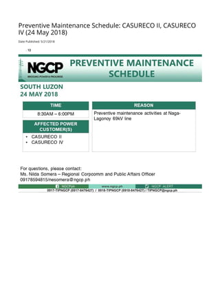 Preventive maintenance schedule casureco ii, iv (24 may 2018) | PDF