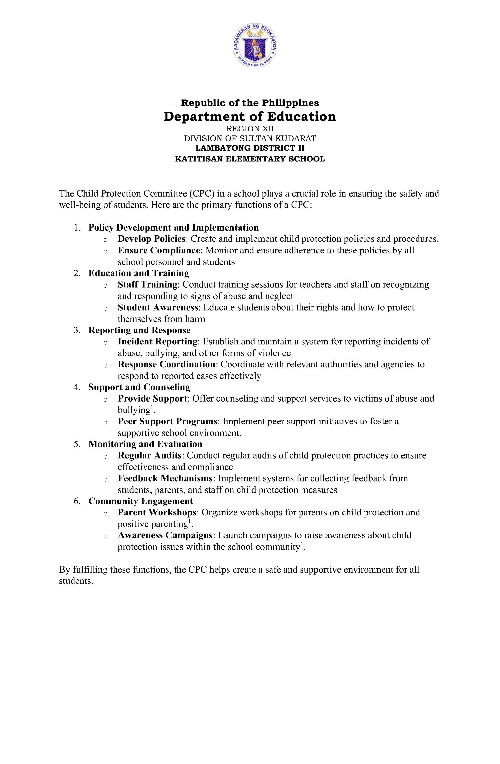 Philippines School Policy