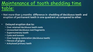 Maintenance of tooth shedding time
table:
 