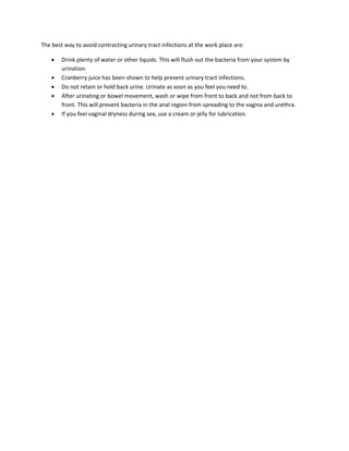 Prevent UTI At Work | PDF