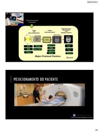 18/09/2015
38
Meio de contraste
Respiração
POSICIONAMENTO DO PACIENTE
http://www.christchurchradiology.co.nz/ct-scans/
 