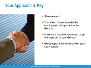 © Operational Excellence Consulting. All rights reserved. 20
Your Approach is Key
§ Show respect
§ Your direct interaction...