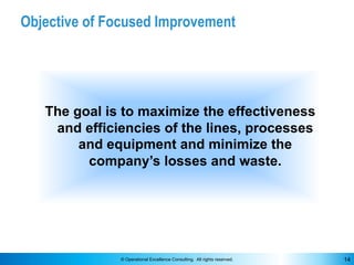 © Operational Excellence Consulting. All rights reserved. 14
Objective of Focused Improvement
Focused Improvement
The goal...