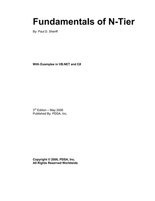 Fundamentals of N-Tier
By: Paul D. Sheriff
With Examples in VB.NET and C#
3rd
Edition – May 2006
Published By: PDSA, Inc.
Copyright © 2006, PDSA, Inc.
All Rights Reserved Worldwide
 