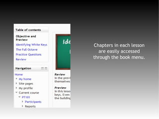 Chapters in each lesson
are easily accessed
through the book menu.
 