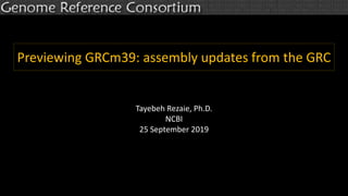 Previewing GRCm39: assembly updates from the GRC
Tayebeh Rezaie, Ph.D.
NCBI
25 September 2019
 