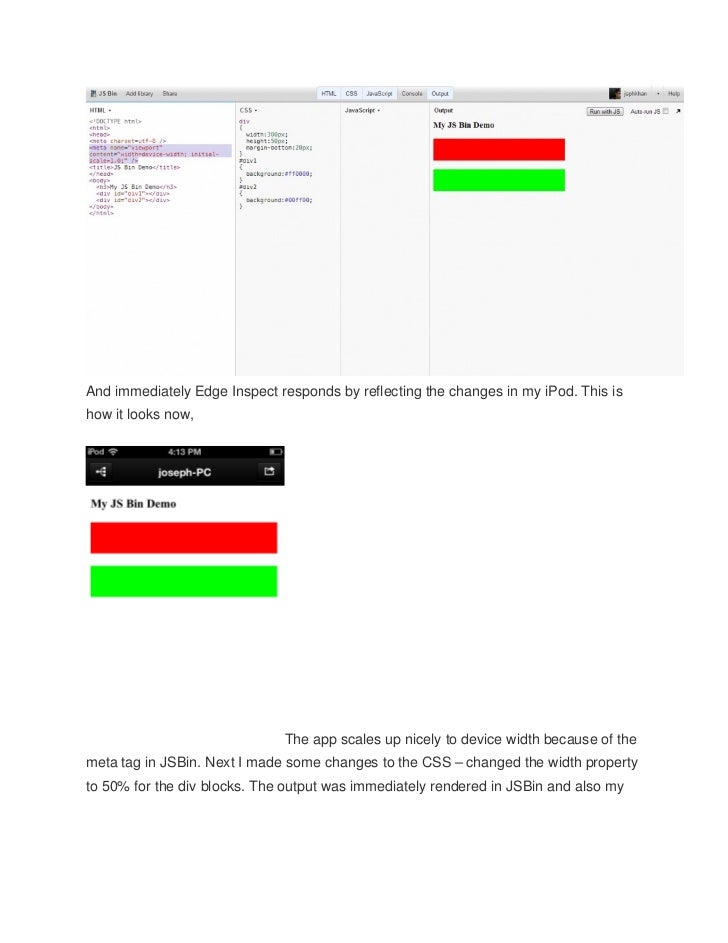 Previewing JSBin output in mobile devices using Adobe Edge Inspect