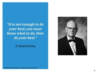 © Operational Excellence Consulting. All rights reserved.
4
“It	is	not	enough	to	do	
your	best;	you	must	
know	what	to	do,...