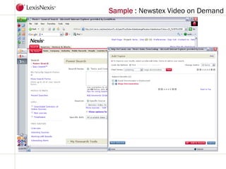 Sample : Newstex Video on Demand




               Use existing
               Use existing
                LN search
   ...
