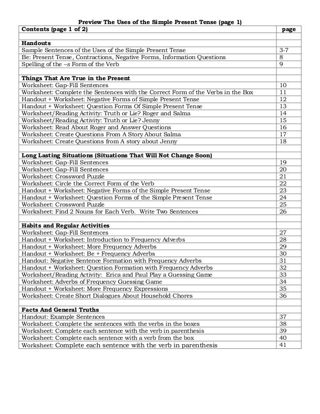 Preview The Uses Of The Simple Present Tense