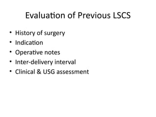 Note For Post Lscs Comprehensive Management of Pregnancy After Previous Lower Segment ...