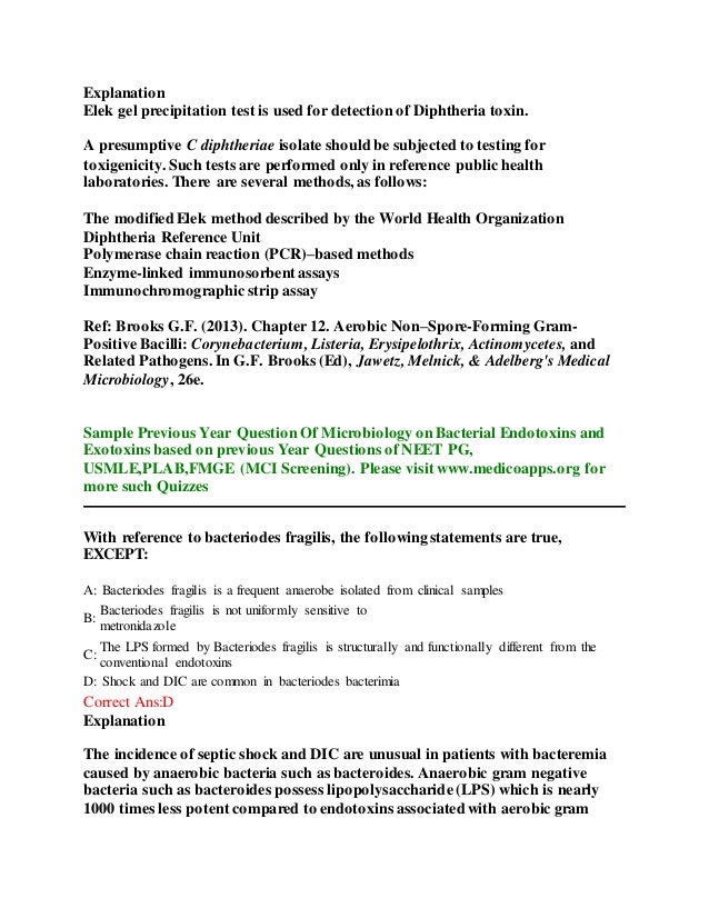 Previous year question on bacterial toxins from microbiology based on…