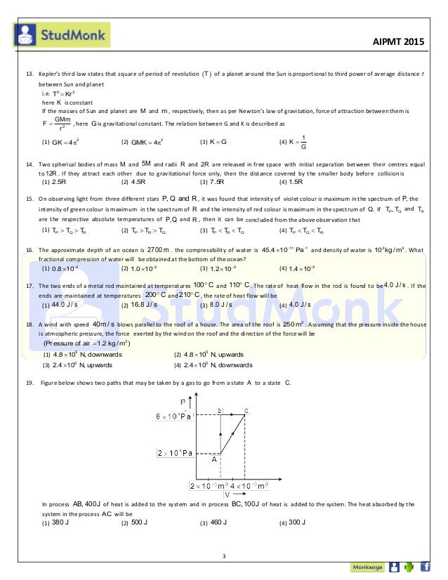 NEET Previous Year Question Paper 2015 StudMonk Neet previous year question paper 2015 studmonk
