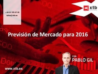 Previsión de Mercado para 2016
+34 91 570 67 05
sales@xtb.es
www.xtb.es
 
