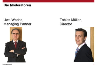 Die Moderatoren

Uwe Wache,
Managing Partner

Klenk & Hoursch

Tobias Müller,
Director

2

 