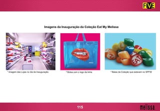 Imagens da Inauguração da Coleção Eat My Melissa
¹ Imagem das Lojas no dia da Inauguração ² Bolsa com o logo da linha ³ Balas da Coleção que estavam no SPFW
115
 
