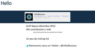 Hello
Actif depuis décembre 2012
Mix contributions / wiki
https://wiki.openstreetmap.org/wiki/User:Fanfouer
Un peu de mail...