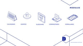 MODULES
CALENDRIER USERPRO SLIDESHARE COMMENTAIRES FORMULAIRES
Recommandation technique
 
