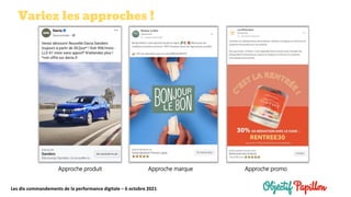 Les dix commandements de la performance digitale – 6 octobre 2021
Variez les approches !
Approche produit Approche marque Approche promo
 