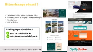 Les dix commandements de la performance digitale – 6 octobre 2021
Atterrissage réussi !
• Suppression des opportunités de fuite
• Contenu pensé & adapté à votre campagne
• Réassurance
• Call to Action
Landing pages optimisées =
taux de conversion x5
coût/conversion divisé par 4
 