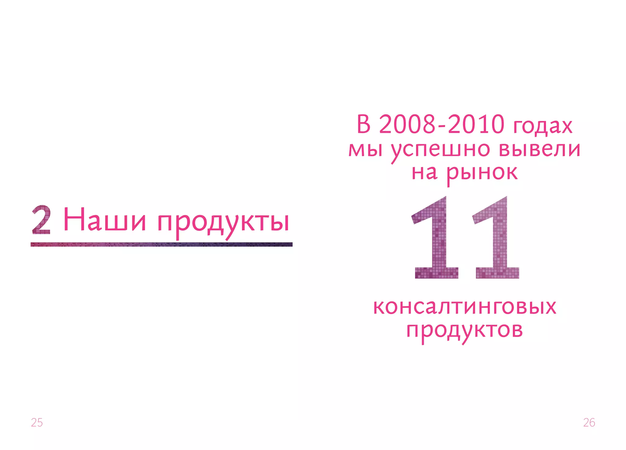 В 2008-2010 годах
                     мы успешно вывели
                          на рынок

     Наши продукты

                      консалтинговых
                        продуктов


25                                       26
 