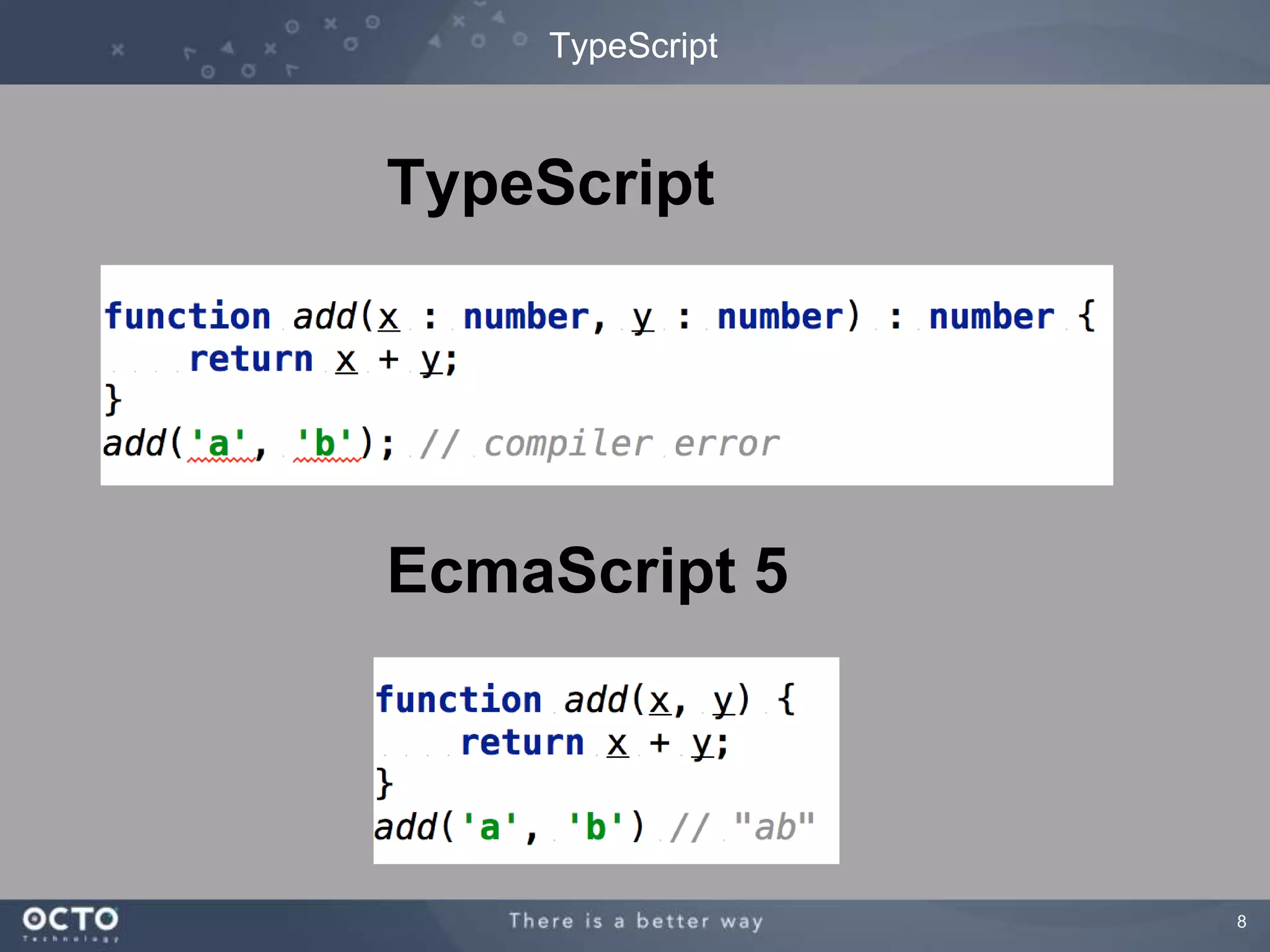 8 
TypeScript 
TypeScript 
EcmaScript 5 
 