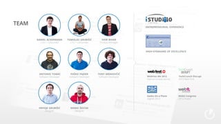 TEAM

THINK SOCIAL

entrepreneurial experience

daniel ackermann
CSO + coFounder

tomislav grubišić
CTO + coFounder

ivor bihar
Product Manager
high-standard of excellence

antonio tomac
Software Developer

paško pajdek
Software Developer

tony mrakovčić
Software Developer

mario šestak
Designer

TechCrunch Disrupt
2013 New York

Geeks On a Plane
Zagreb 2012

hrvoje grubišić
Designer

WebFest.Me 2012
startup contest winner

Webit Congress
2012 finalist

 