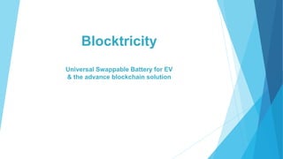 Blocktricity
Universal Swappable Battery for EV
& the advance blockchain solution
 