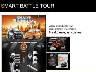 SMART BATTLE TOUR


               Village Smart Battle Tour
               Essais smarts + jeu concours
               Breakdance, arts de rue
 