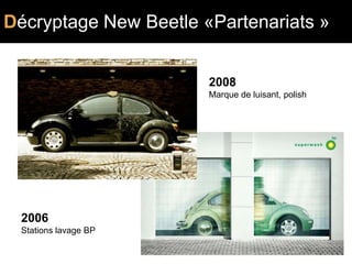 Décryptage New Beetle «Partenariats »
                      PRINT

                              2008
                              Marque de luisant, polish




 2006
 Stations lavage BP
 